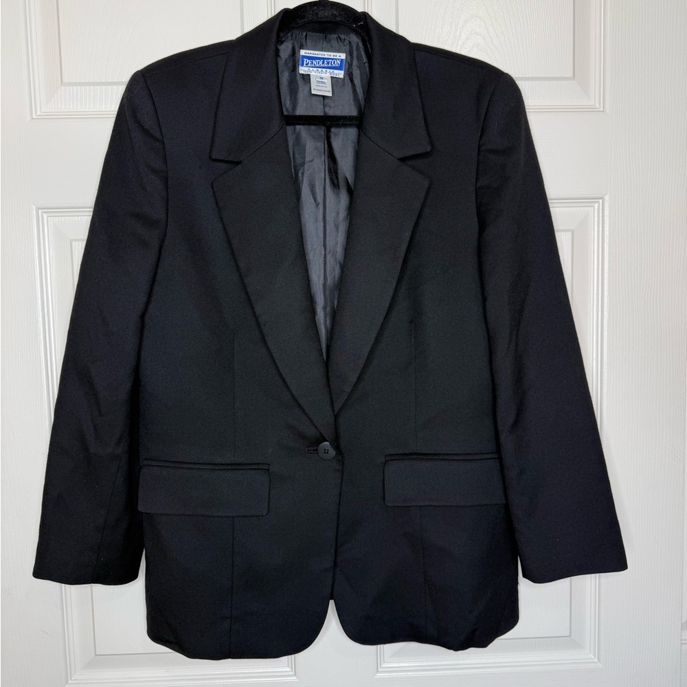 Pendleton Womens Black Virgin Wool Blazer Tailore… - image 2